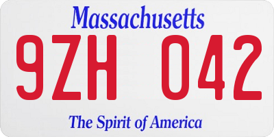 MA license plate 9ZH042