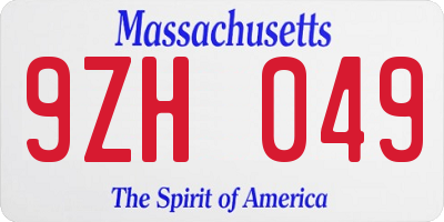 MA license plate 9ZH049