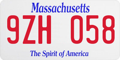 MA license plate 9ZH058