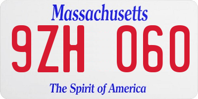 MA license plate 9ZH060