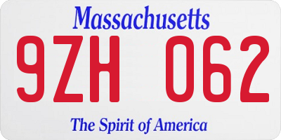 MA license plate 9ZH062