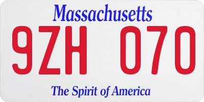 MA license plate 9ZH070