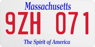 MA license plate 9ZH071