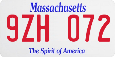 MA license plate 9ZH072