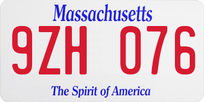 MA license plate 9ZH076