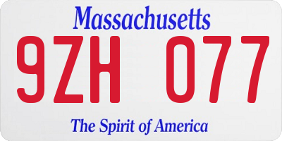 MA license plate 9ZH077