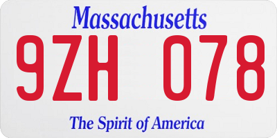 MA license plate 9ZH078