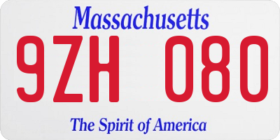 MA license plate 9ZH080