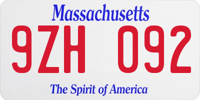 MA license plate 9ZH092