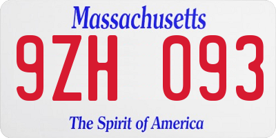 MA license plate 9ZH093