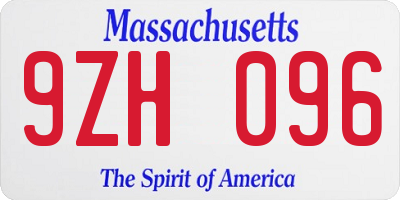 MA license plate 9ZH096