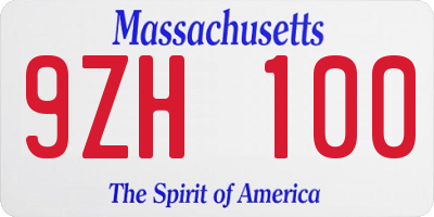 MA license plate 9ZH100