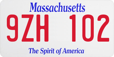 MA license plate 9ZH102