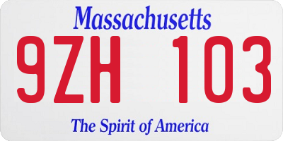 MA license plate 9ZH103