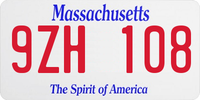 MA license plate 9ZH108