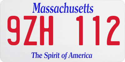 MA license plate 9ZH112