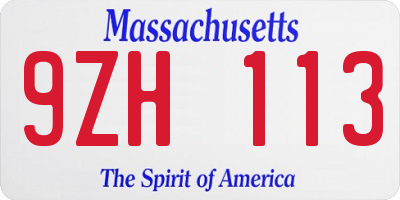 MA license plate 9ZH113