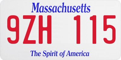 MA license plate 9ZH115