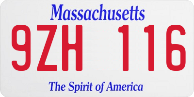 MA license plate 9ZH116
