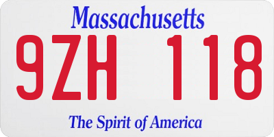 MA license plate 9ZH118