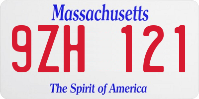 MA license plate 9ZH121