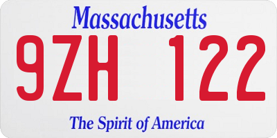 MA license plate 9ZH122