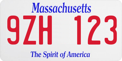 MA license plate 9ZH123