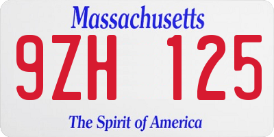 MA license plate 9ZH125