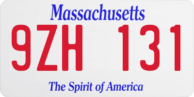 MA license plate 9ZH131