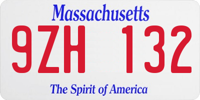 MA license plate 9ZH132