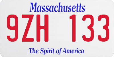 MA license plate 9ZH133