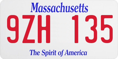 MA license plate 9ZH135