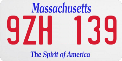 MA license plate 9ZH139