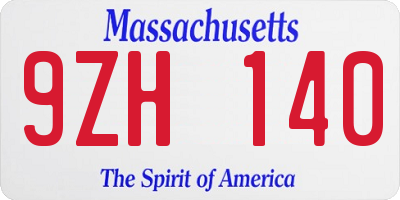 MA license plate 9ZH140