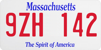 MA license plate 9ZH142