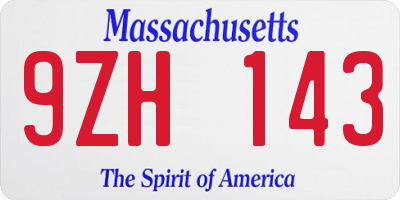 MA license plate 9ZH143