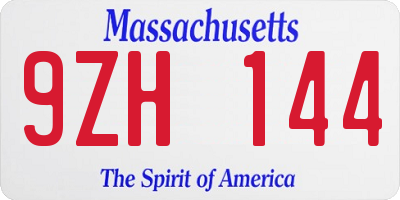 MA license plate 9ZH144