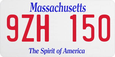 MA license plate 9ZH150