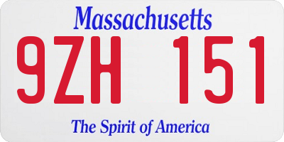 MA license plate 9ZH151