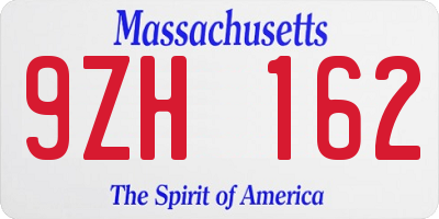MA license plate 9ZH162