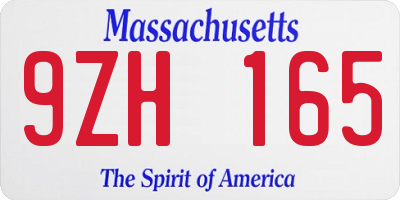 MA license plate 9ZH165