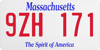 MA license plate 9ZH171