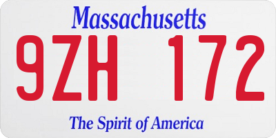 MA license plate 9ZH172