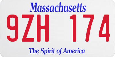 MA license plate 9ZH174