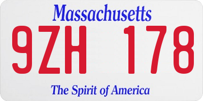 MA license plate 9ZH178