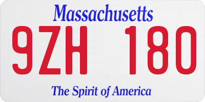 MA license plate 9ZH180