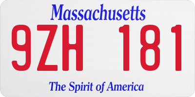 MA license plate 9ZH181