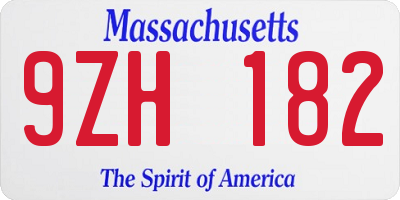 MA license plate 9ZH182