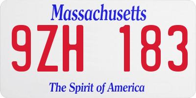 MA license plate 9ZH183