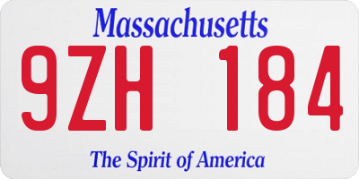 MA license plate 9ZH184